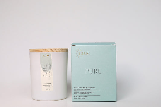 Bougie parfumée soja Fleury Pure thé blanc bergamote ambiance Fraîche  et apaisante