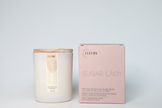 bougie parfumée sojaFleury Sugar lady fraise lait de coco ambiance douce et gourmande 