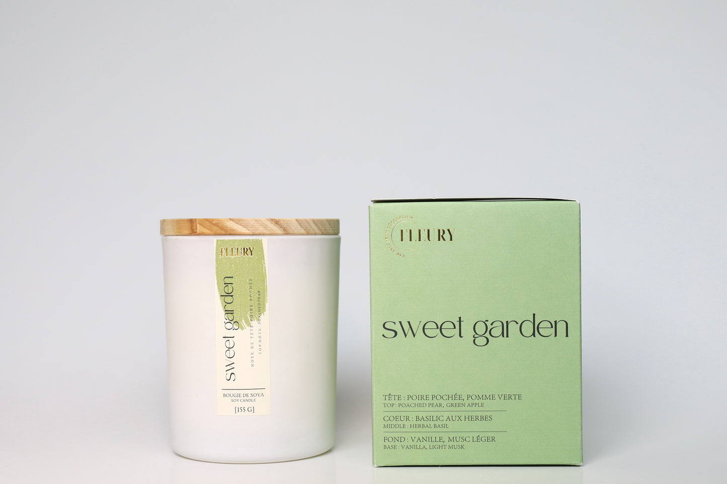 Bougie parfumée soja Fleury Sweet Garden poires pochées pommes vertes ambiance naturelle et fraîche