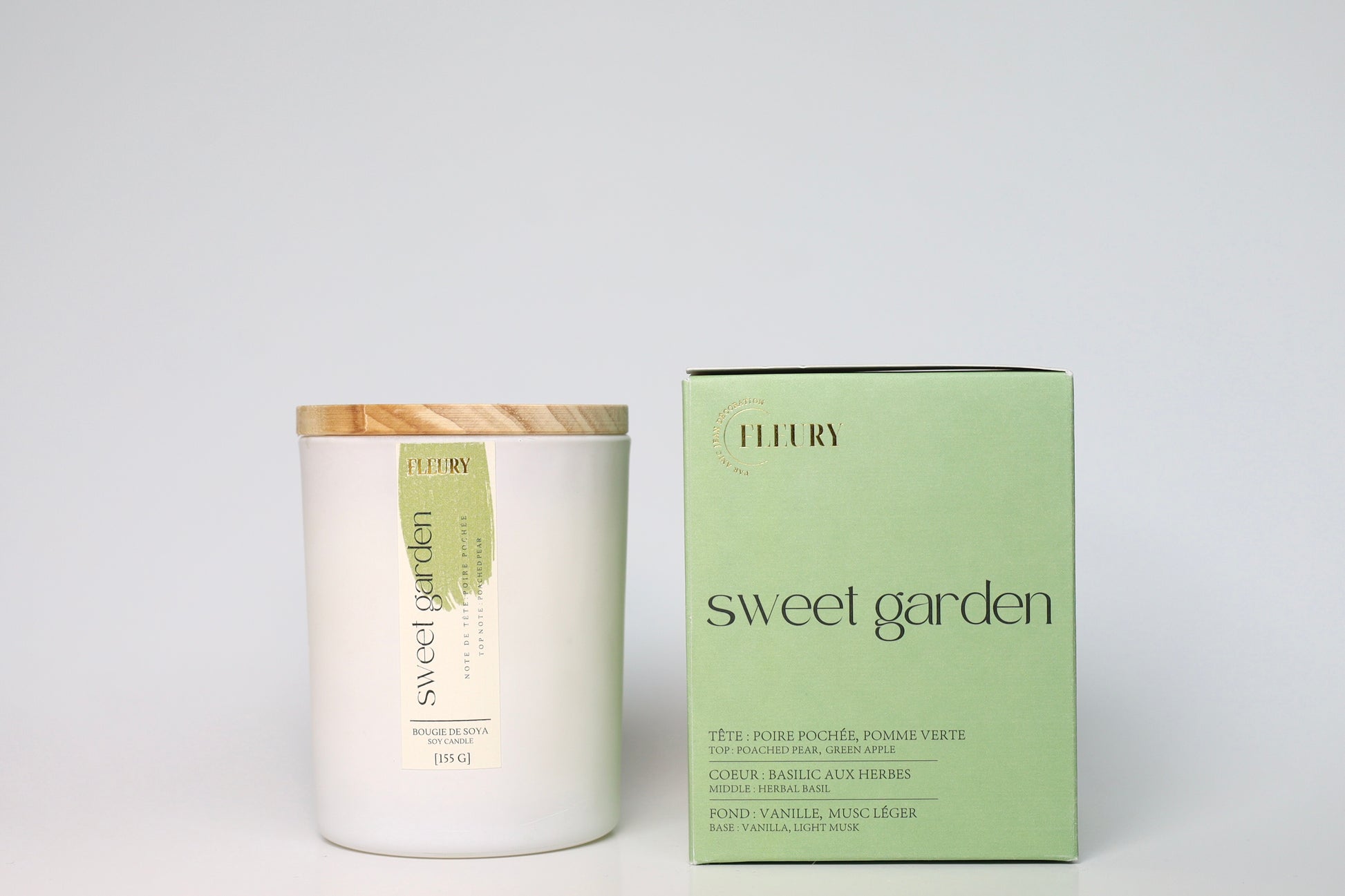 Bougie parfumée soja Fleury Sweet Garden poires pochées pommes vertes ambiance naturelle et fraîche